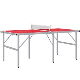 Soozier Mini Ping Pong Table Set for Outdoor and Indoor, Foldable Table Tennis Table with Net, 2 Paddles, 3 Balls, Adjustable Feet, Easy Assembly, Red