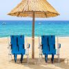 Folding Beach Chair Set of 2 for Adults, 4 Position Portable Backpack Foldable Camping Chair with Headrest Cup Holder and Wooden Armrests, Blue