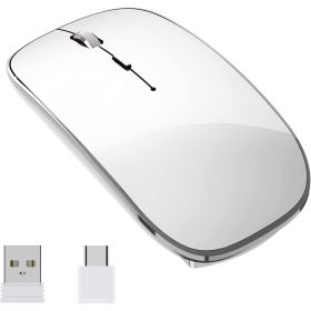 Wireless Charging Mouse Portable Mute Wireless Mouse USB And Type-C Dual Mode Wireless Mouse Adjustable DPI Laptop For Mac; MacBook; Android; PC (Color: 1 Pack Of White)