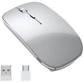 Wireless Charging Mouse Portable Mute Wireless Mouse USB And Type-C Dual Mode Wireless Mouse Adjustable DPI Laptop For Mac; MacBook; Android; PC (Color: Silver 1 Pack)