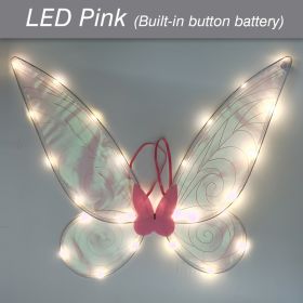 LED Fairy Wings Glowing Sparkle Butterfly Elf Princess Angel Wings Halloween Party Cosplay Costumes Performance Photography Prop (Color: LED Pink)